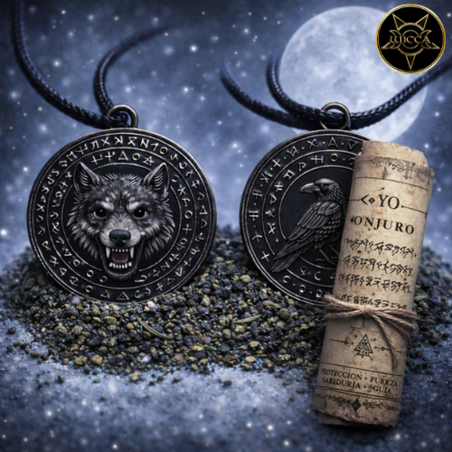 Talismán Personalizado de Poder del Lobo y el Cuervo para Dominar tu Destino