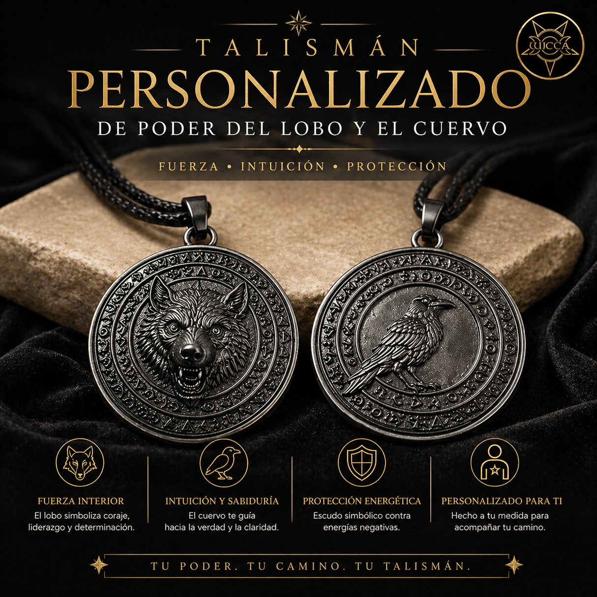 Talismán Personalizado de Poder del Lobo y el Cuervo para Dominar tu Destino