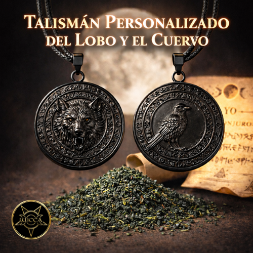 Talismán Personalizado de Poder del Lobo y el Cuervo para Dominar tu Destino